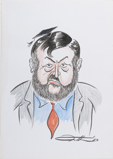 Caricature of John Dawkins, Shadow Minister for Education and later Minister for Education in the Hawke government, later still Treasurer in the Keating government.