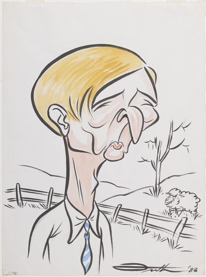 Caricature of Doug Anthony, Deputy Prime Minister in the Fraser government.