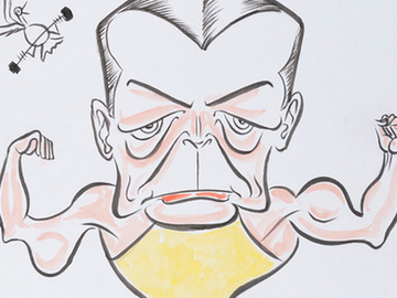 Caricature of a weightlifter representing an unknown politician.