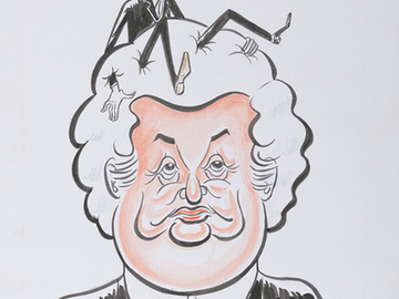 John Kerr depicted with Gough Whitlam sitting roughly and uncomfortably on Kerr’s head.